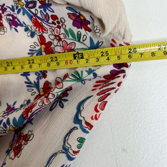 Bila Floral Open Front Cardigan Kimono Cream Boho Crinkle Rayon Women Size M/L - Picture 10 of 12